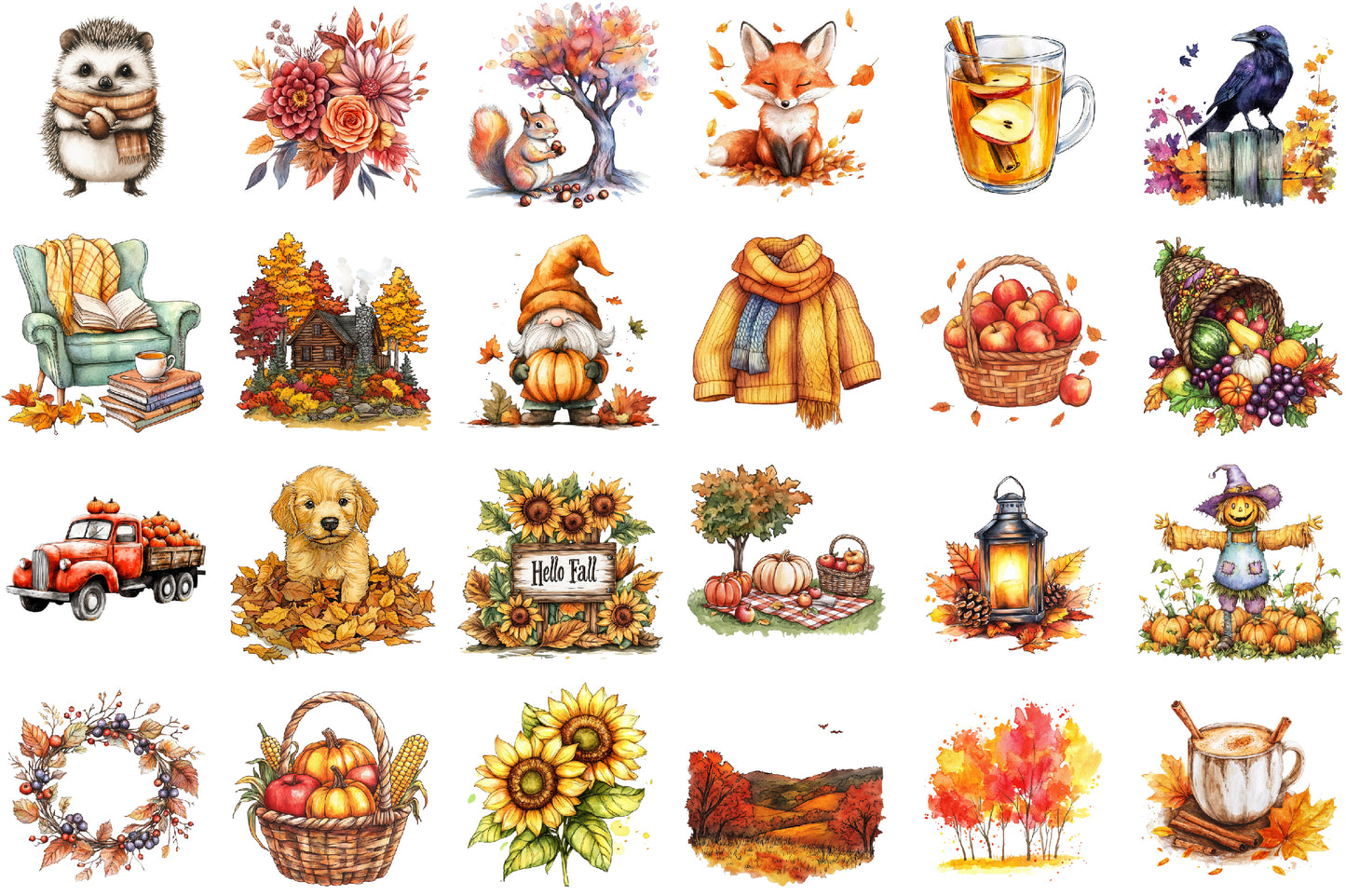 Autumn Fall Clipart Bundle Watercolor Fall PNG Sublimation