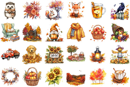 Autumn Fall Clipart Bundle Watercolor Fall PNG Sublimation