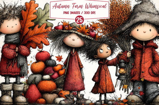 Autumn Farm Whimsical Clipart PNG | 25 PNG Fall Farm Bundle
