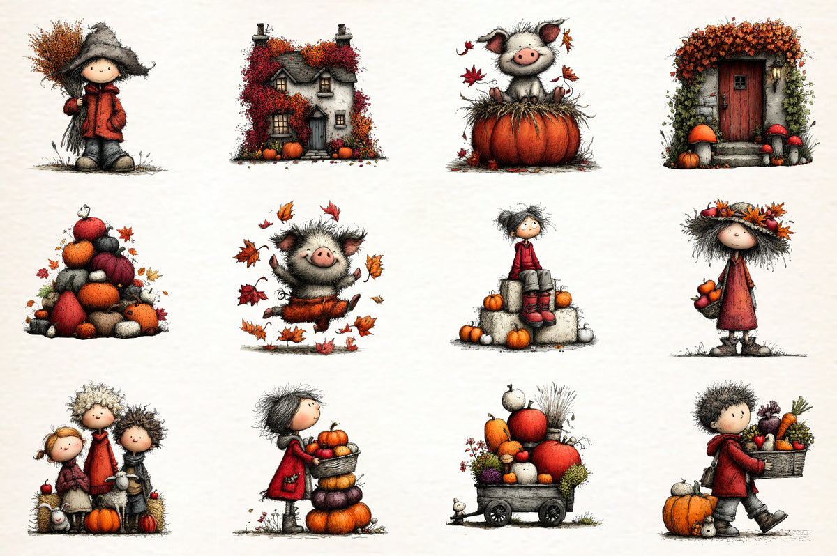 Autumn Farm Whimsical Clipart PNG | 25 PNG Fall Farm Bundle