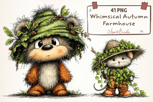 Whimsical Autumn Farmhouse Clipart PNG | 41 PNG Fall Woodland Bundle