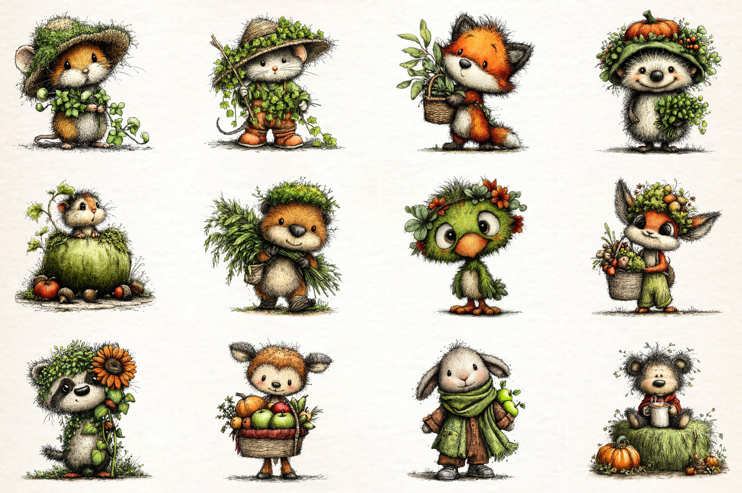 Whimsical Autumn Farmhouse Clipart Bundle – 41 PNG Woodland Animals