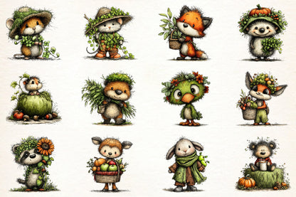 Whimsical Autumn Farmhouse Clipart Bundle – 41 PNG Woodland Animals
