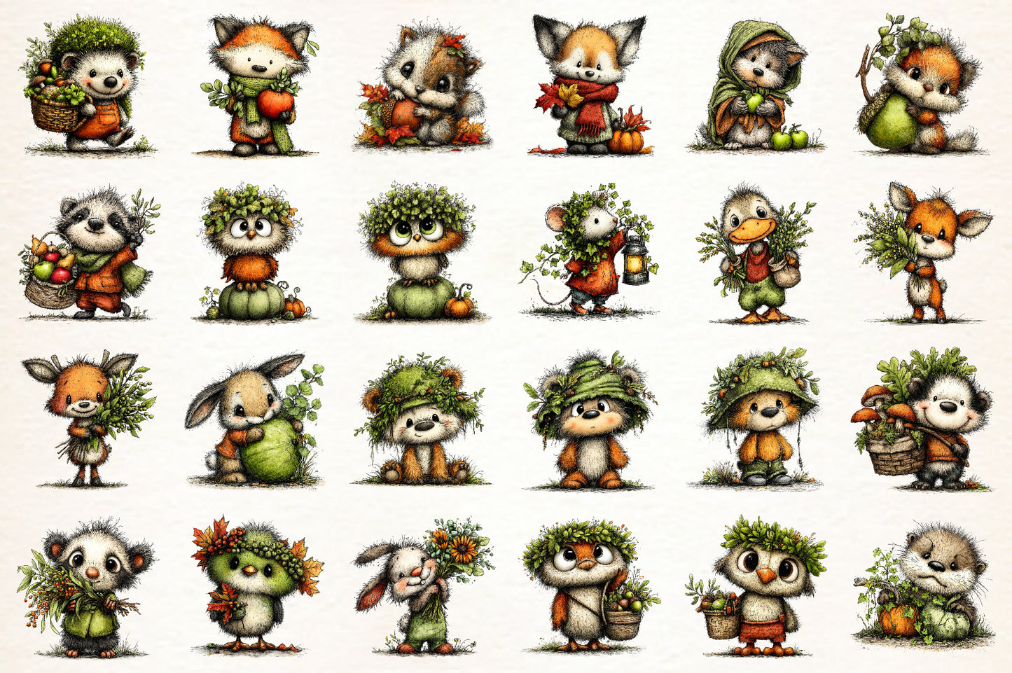 Whimsical Autumn Farmhouse Clipart Bundle – 41 PNG Woodland Animals