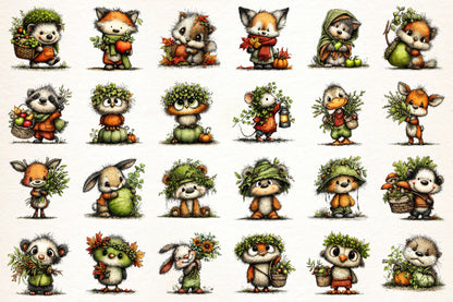 Whimsical Autumn Farmhouse Clipart Bundle – 41 PNG Woodland Animals