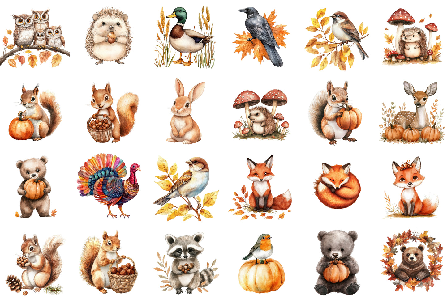 Autumn Forest Animals PNG Bundle Fall Woodland Animal Clipart