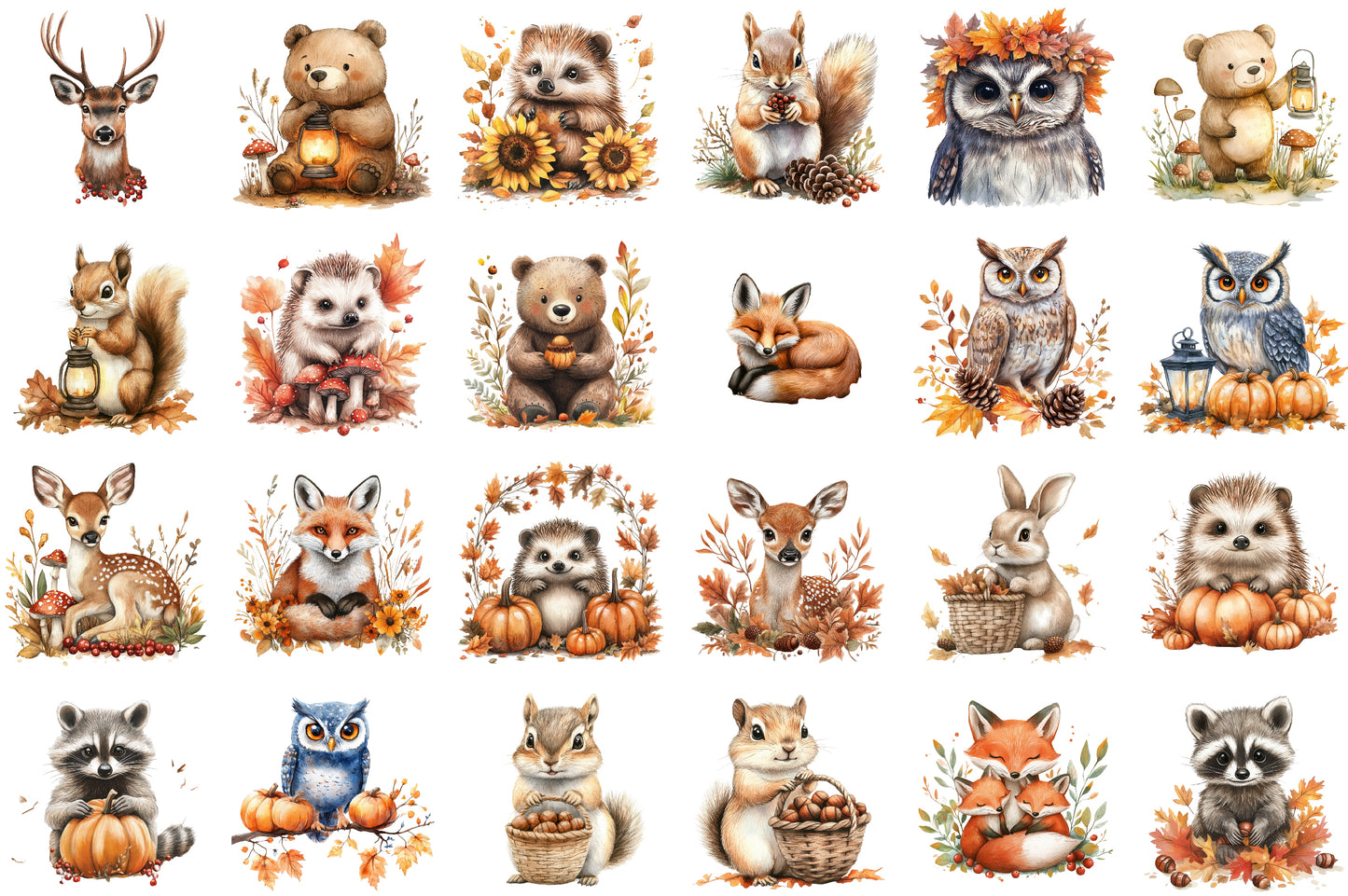 Autumn Forest Animals PNG Bundle Woodland Clipart