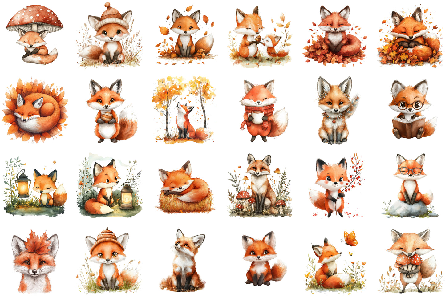 Autumn Fox PNG Bundle Fall Fox Sublimation Clipart