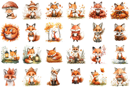 Autumn Fox PNG Bundle Fall Fox Sublimation Clipart