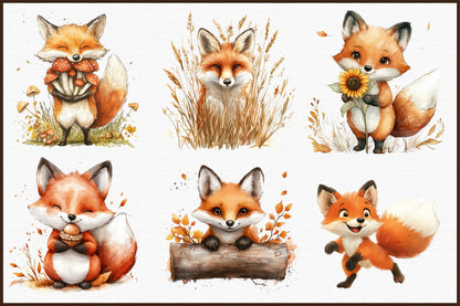 Autumn Fox PNG Bundle Fall Fox Sublimation Clipart