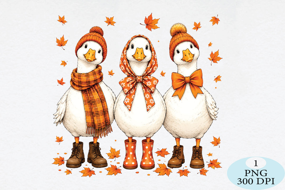 Cute Autumn Geese PNG
