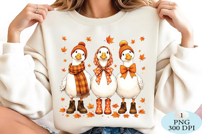 Cute Autumn Geese PNG