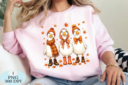 Cute Autumn Geese PNG