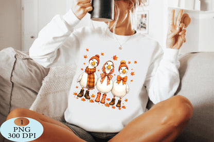 Cute Autumn Geese PNG