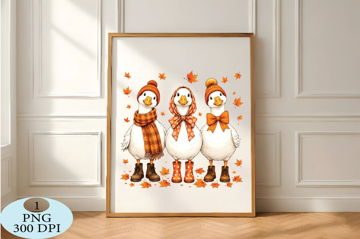 Cute Autumn Geese PNG
