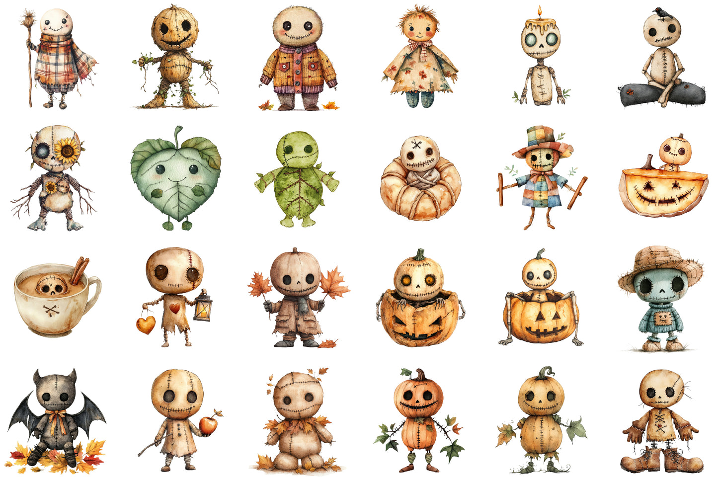 Autumn Gothic Voodoo Doll PNG Bundle Fall Halloween Clipart