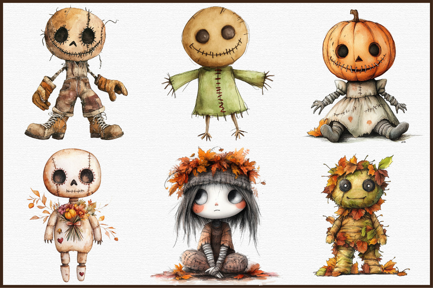 Autumn Gothic Voodoo Doll PNG Bundle Fall Halloween Clipart