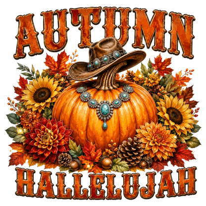 Autumn Hallelujah Pumpkin PNG Western Fall Sublimation Design