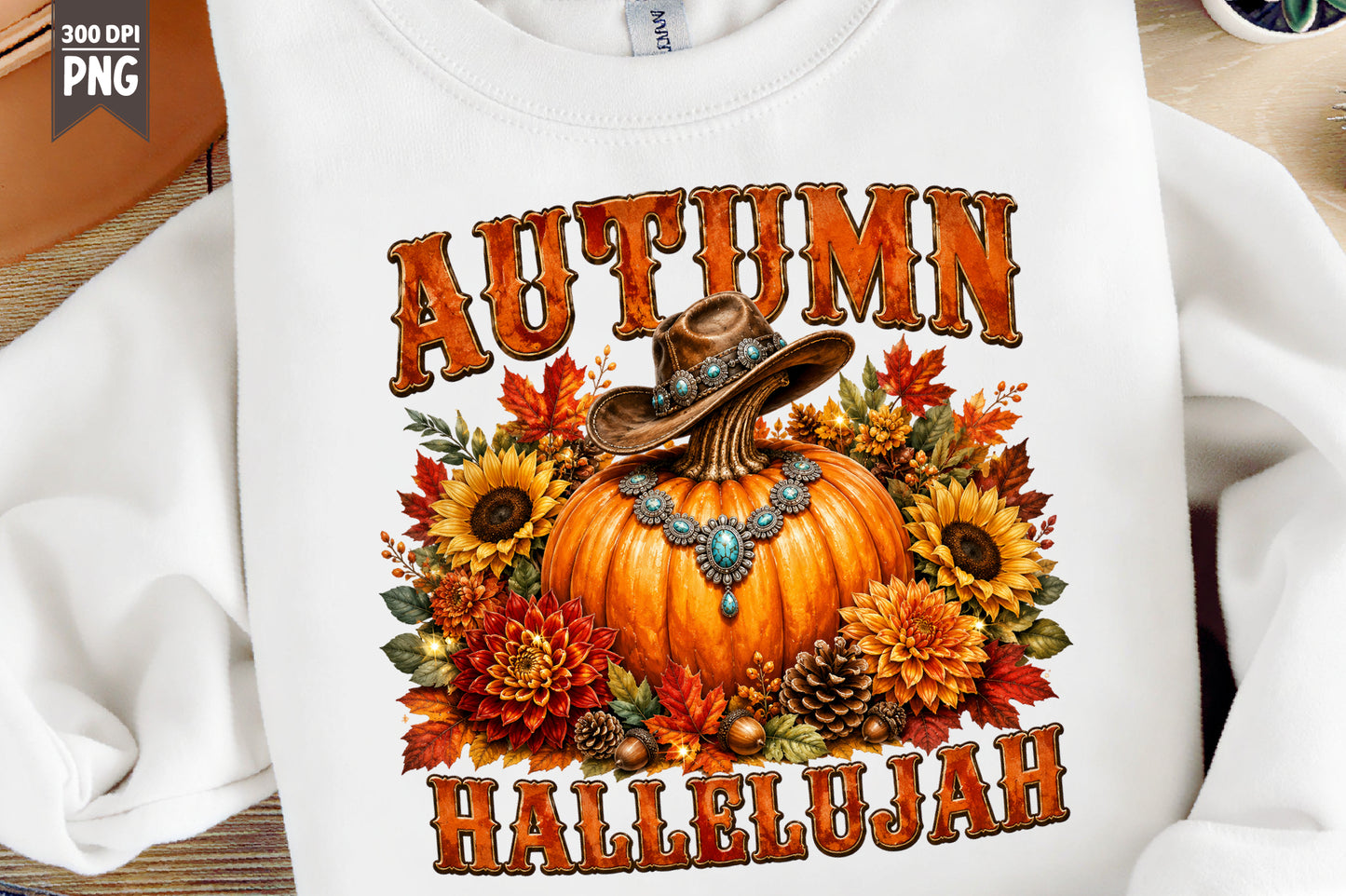 Autumn Hallelujah Pumpkin PNG Western Fall Sublimation Design