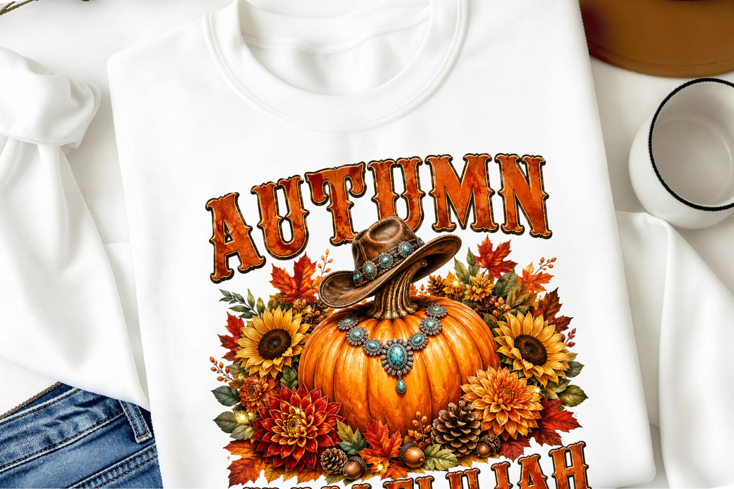 Autumn Hallelujah Pumpkin PNG Western Fall Sublimation Design