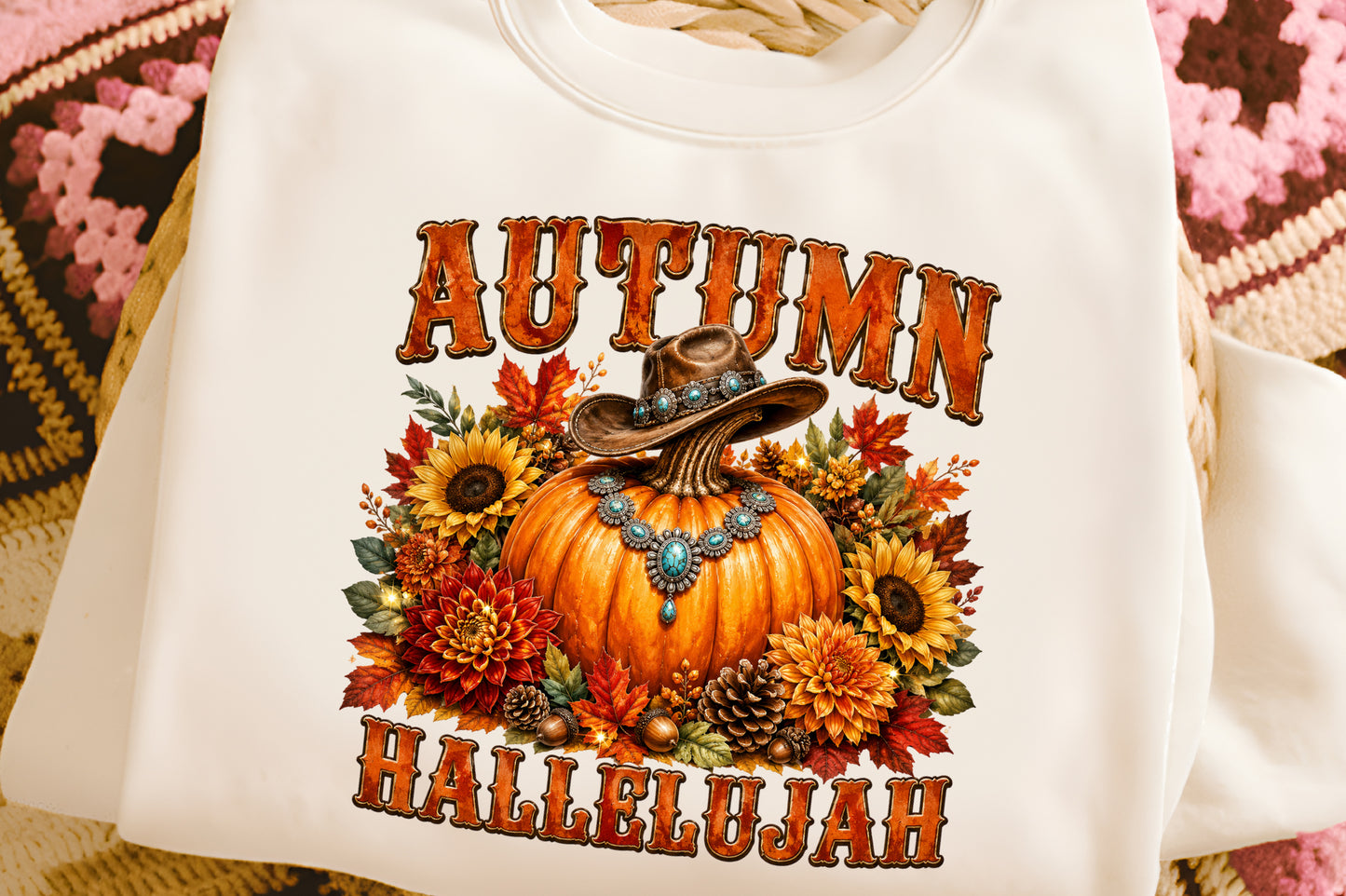 Autumn Hallelujah Pumpkin PNG Western Fall Sublimation Design