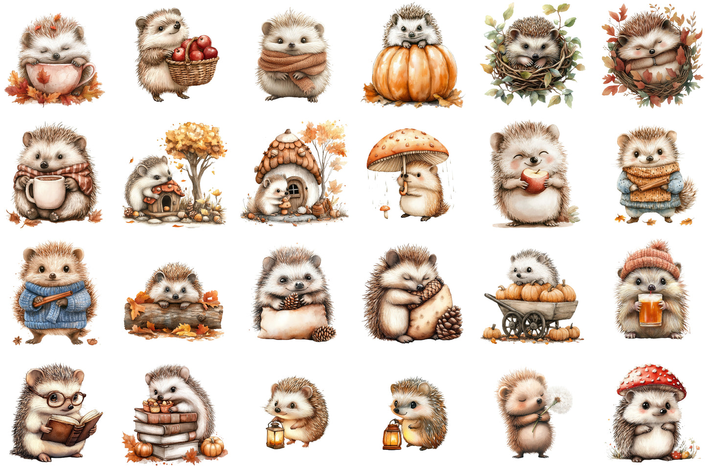Autumn Hedgehog PNG Bundle Fall Hedgehog Sublimation Clipart