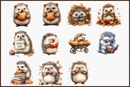 Autumn Hedgehog PNG Bundle Fall Hedgehog Sublimation Clipart