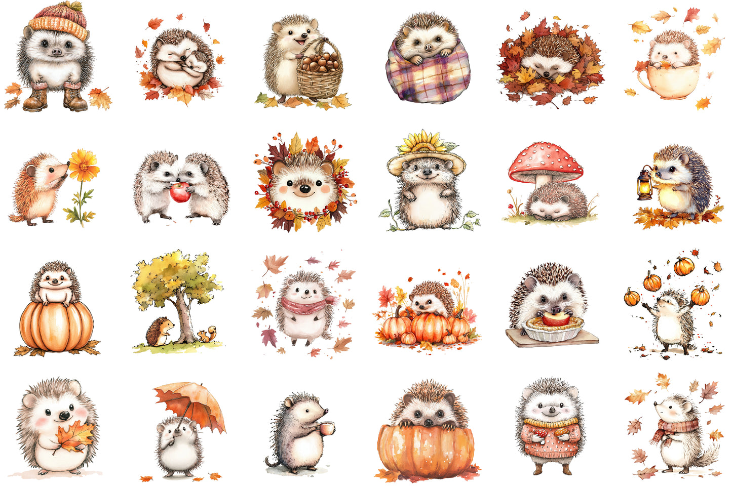 Autumn Hedgehogs PNG Bundle Fall Hedgehog Sublimation Clipart
