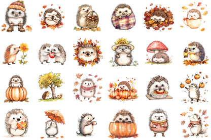 Autumn Hedgehogs PNG Bundle Fall Hedgehog Sublimation Clipart