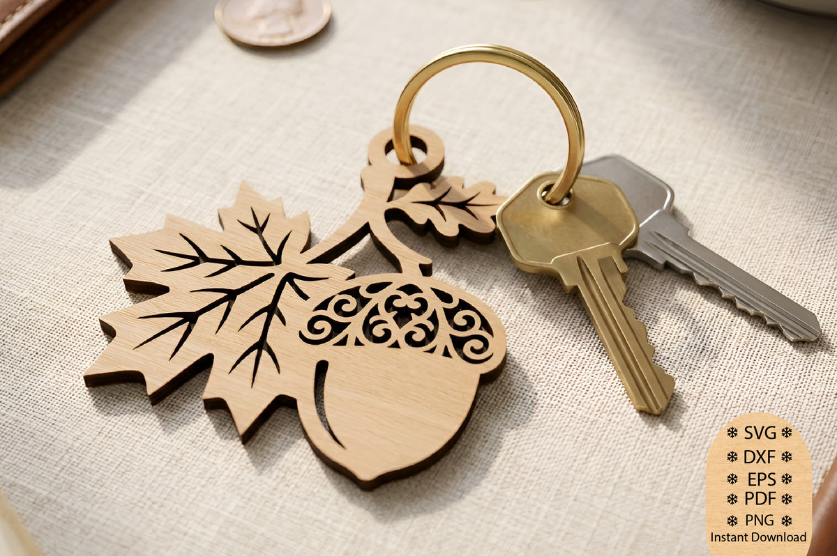Autumn Leaf Keychain Laser Cut SVG, Fall Keychain Cut File, Maple Leaf Keychain SVG, Pumpkin Leaf Keychain Design