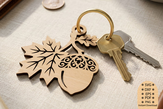 Autumn Leaf Keychain Laser Cut SVG, Fall Keychain Cut File, Maple Leaf Keychain SVG, Pumpkin Leaf Keychain Design