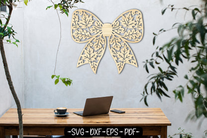 Autumn Leaf Coquette Bow SVG | Fall Ribbon Laser Cut SVG
