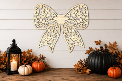 Autumn Leaf Coquette Bow SVG | Fall Ribbon Laser Cut SVG