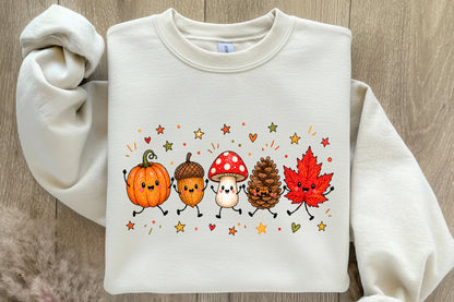 Cute Fall Autumn Characters PNG Pumpkin Acorn Mushroom Pinecone Leaf Clipart