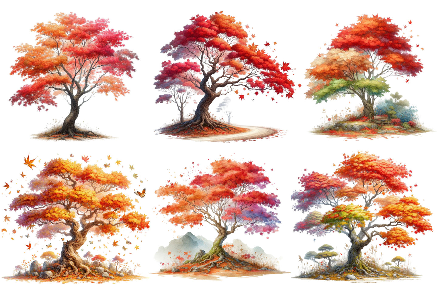 Autumn Maple Tree PNG Bundle Fall Tree Sublimation Clipart