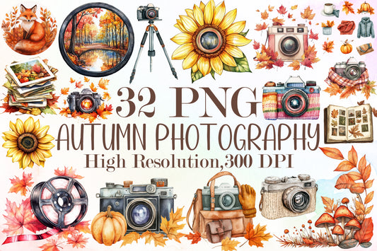 Autumn Photography PNG Bundle Fall Camera Sublimation Clipart