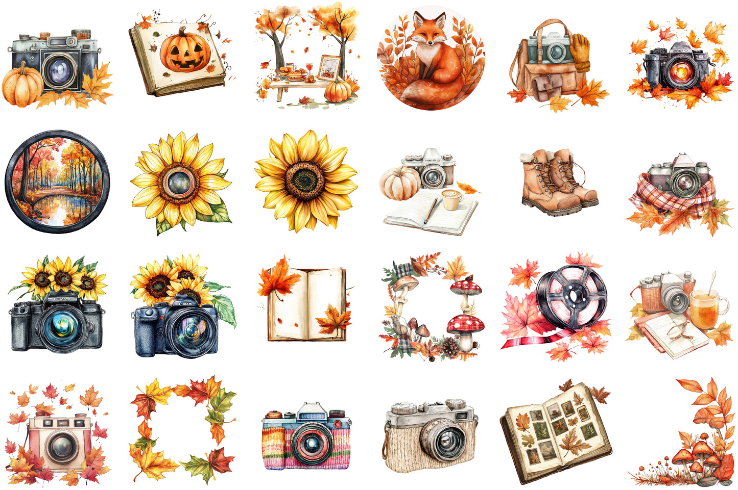 Autumn Photography PNG Bundle Fall Camera Sublimation Clipart