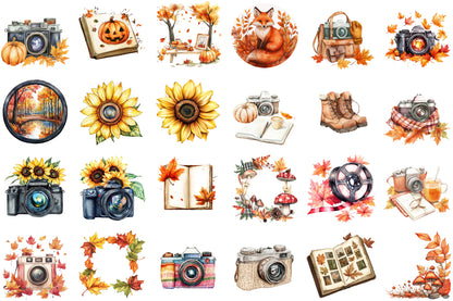 Autumn Photography PNG Bundle Fall Camera Sublimation Clipart