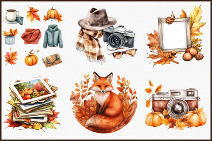 Autumn Photography PNG Bundle Fall Camera Sublimation Clipart