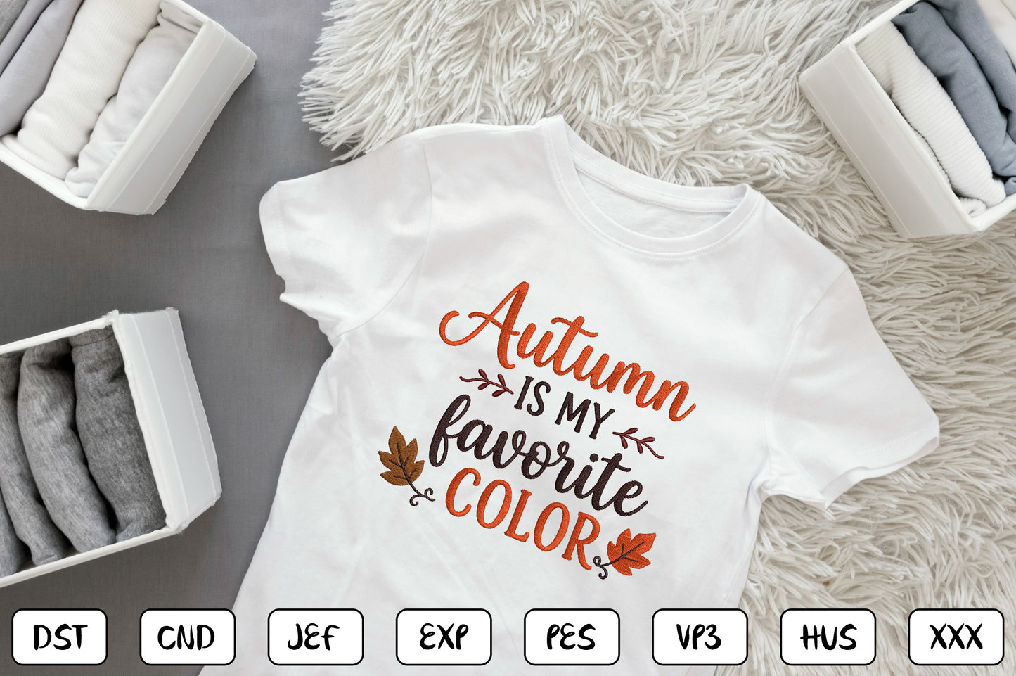 Autumn Is My Favorite Color Embroidery Design, Fall Quote Machine Embroidery Pattern, Autumn Leaves Embroidery Design