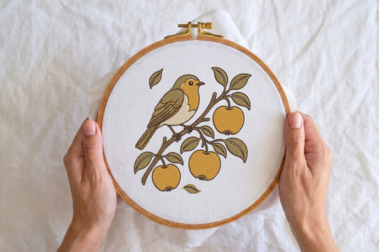 Autumn Robin Embroidery Design – Cute Fall Robin Bird Machine Embroidery Pattern, Autumn Nature & Bird Embroidery Design