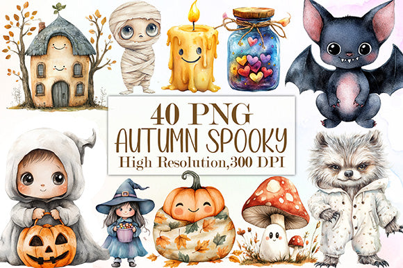 Autumn Spooky Cute Baby PNG Bundle Halloween Fall Baby Clipart