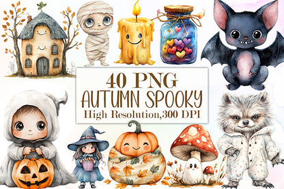 Autumn Spooky Cute Baby PNG Bundle Halloween Fall Baby Clipart