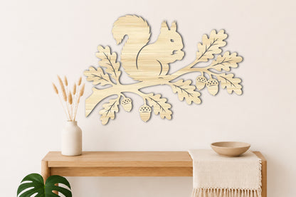 Autumn Squirrel Branch SVG | Fall Squirrel Oak Leaf Laser Cut