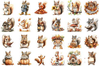 Autumn Squirrel PNG Bundle Fall Squirrel Sublimation Clipart