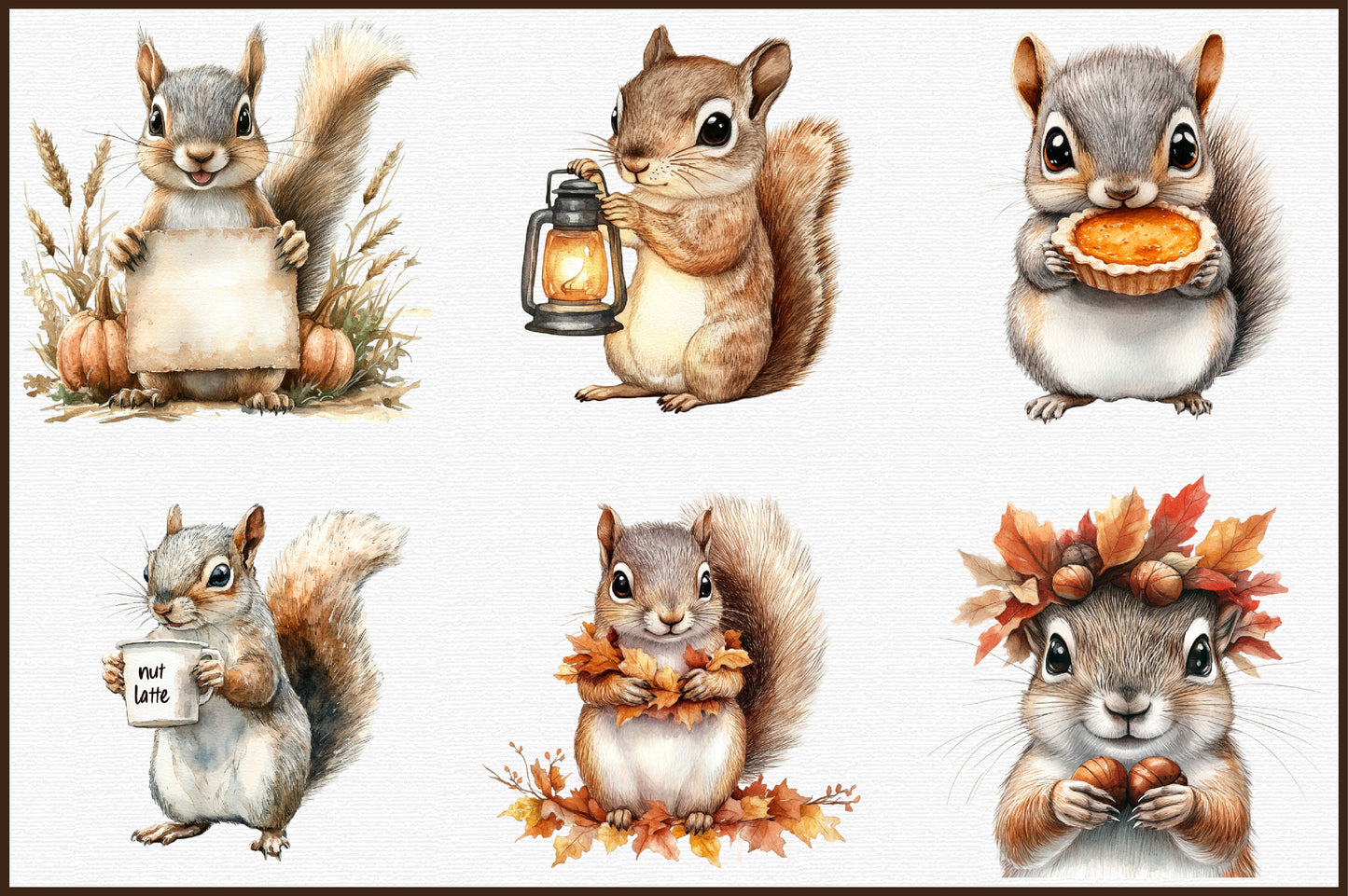 Autumn Squirrel PNG Bundle Fall Squirrel Sublimation Clipart
