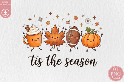 This Is The Season Autumn PNG Cute Fall Coffee Pumpkin Football Sublimation Design