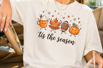 This Is The Season Autumn PNG Cute Fall Coffee Pumpkin Football Sublimation Design