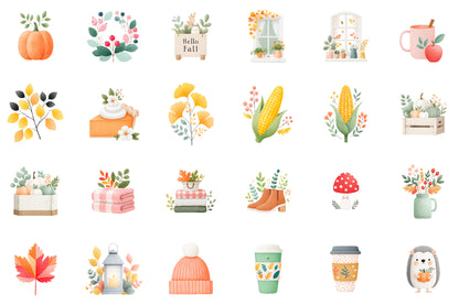 Autumn Watercolor Clipart PNG Bundle