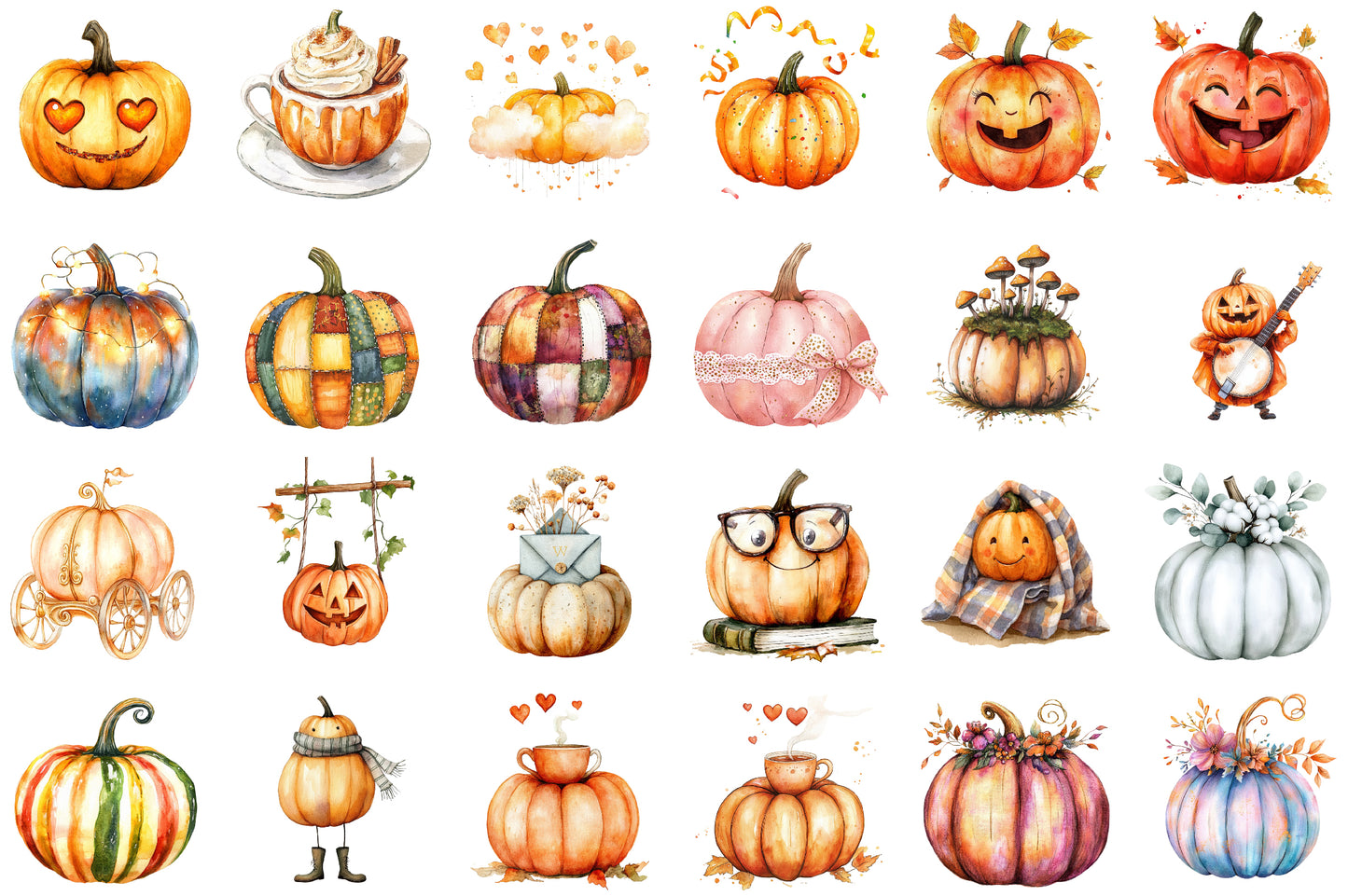 Autumn Whimsical Pumpkins PNG Bundle Fall Pumpkin Sublimation Clipart